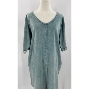 Zenana Acid Wash Green Blue Cotton Sweatshirt Dress T shirt S / M Oversized